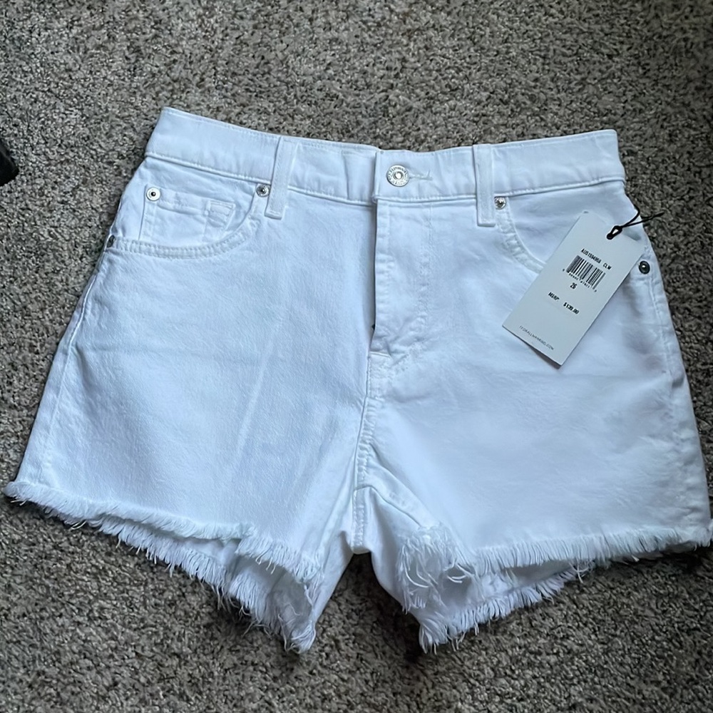 7 for all mankind white denim cutoff shorts